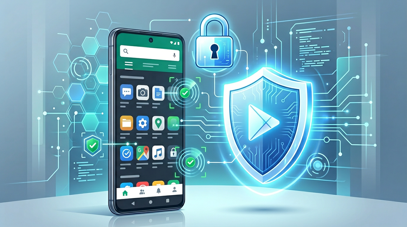 Google Play interface with security controls for sensitive apps
